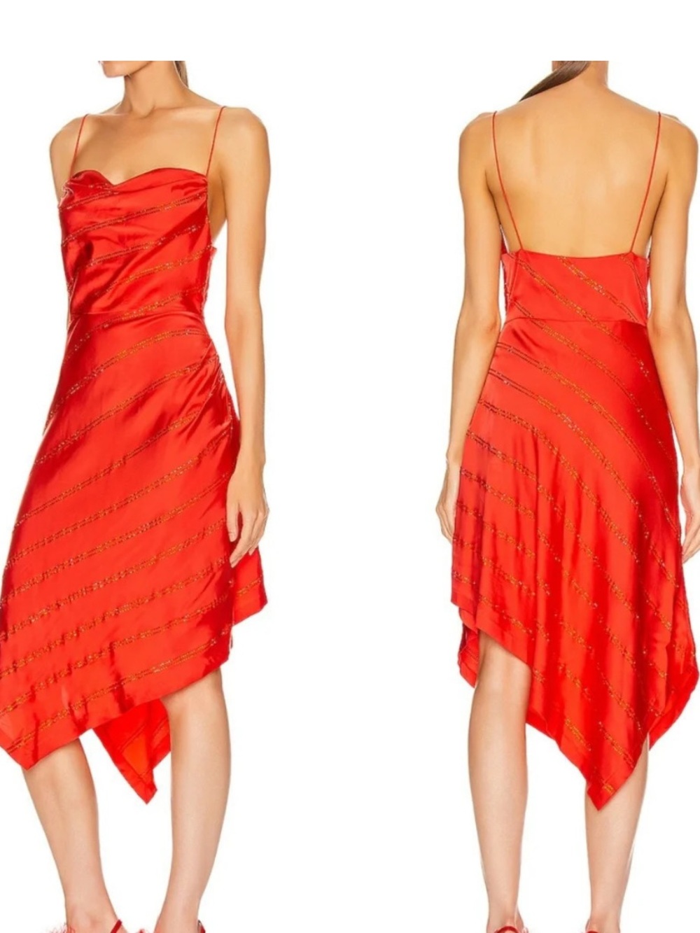 Retrofete Red Asymmetrical Midi Slip Dress